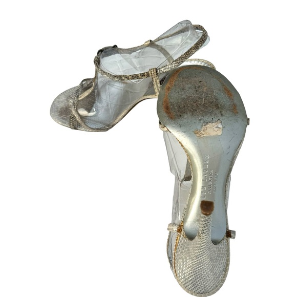 Ralph Lauren Purple Label Metallic Leather T Strap Stiletto Heel Italian Sandals - Picture 14 of 17